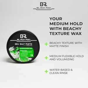 Black & Red Wax Saç Şekillendirici Wax Sea Salt Paste Deniz Tuzlu Mat Doğal Görünüm Orta Sertlik - 120 ml