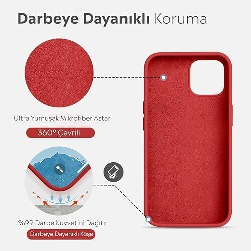 iPhone Kılıf Ince Sıvı Silikon 3 Katmanlı Tam Kaplamalı Yumuşak Jel Kauçuk Kılıf Kapak (Koyu Kırmızı, iPhone 11)
