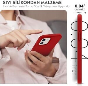 iPhone Kılıf Ince Sıvı Silikon 3 Katmanlı Tam Kaplamalı Yumuşak Jel Kauçuk Kılıf Kapak (Koyu Kırmızı, iPhone 11)