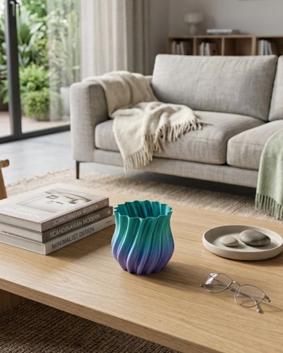 3D Kıvrımlı Mavi Vazo Modern Dekoratif Şık Ev Aksesuarı