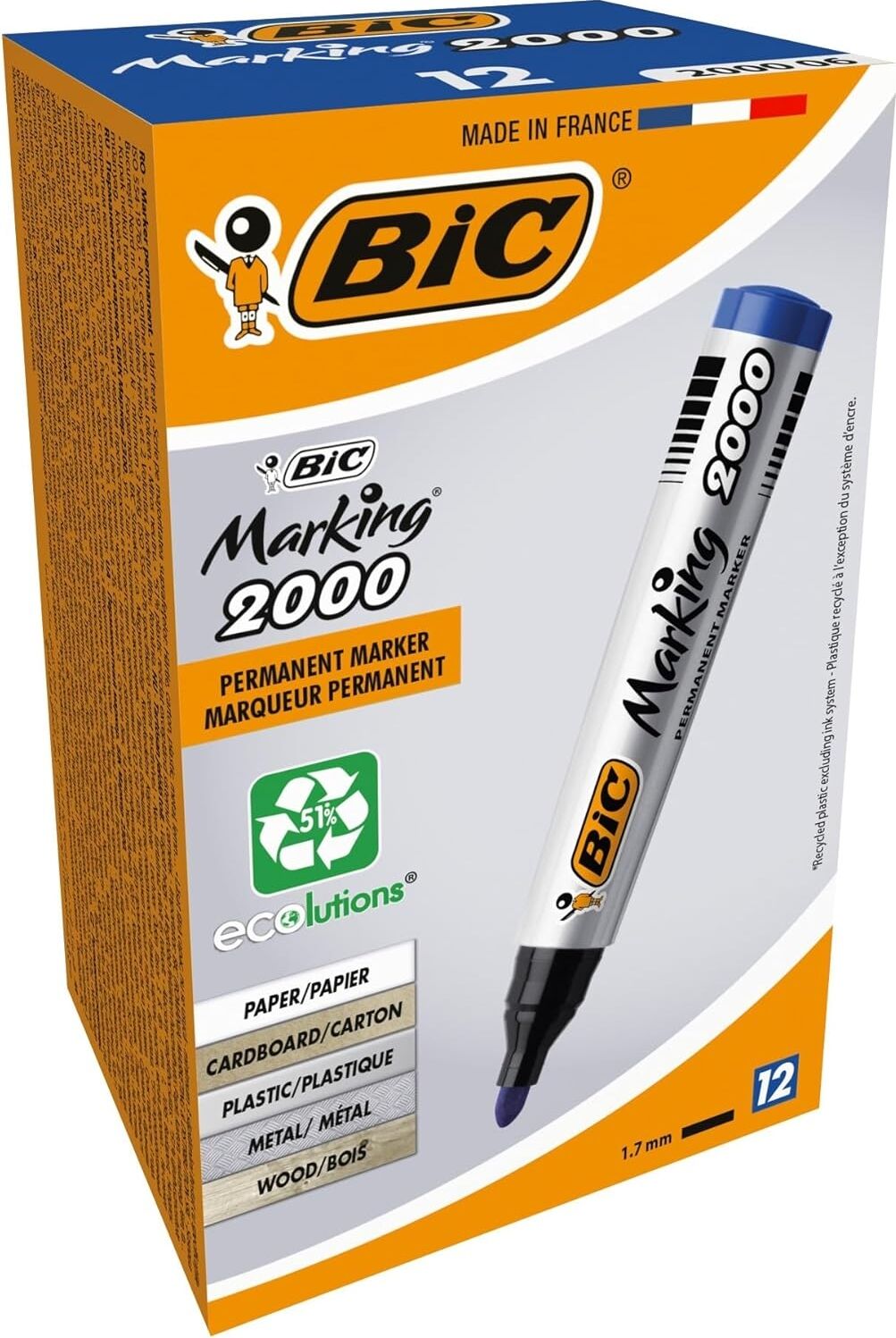 Intensity Marker 2000 Yuvarlak Uçlu Permanent Markör, Mavi, 12'li Kutu, 1.7 mm Sağlam Uç, Hızlı Kuruyan Mürekkep