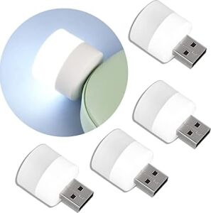 Linwnil Gece USB Işıkları, Mini LED Ampul, Takılabilir, Sıcak Beyaz, Kompakt, Yatak Odası, Banyo, Çocuk Odası, Koridor, Mutfak Araba Için USB Atmosfer Işığı (4 Beyaz Işık)