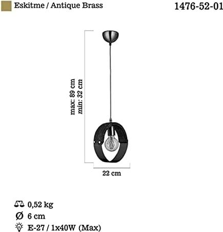 Maya Tekli Ahşaplı Antik Avize 1 x E27