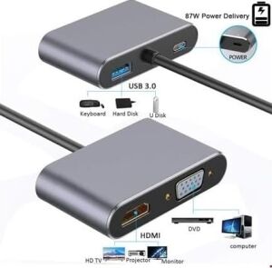 CF02 Macbook Uyumlu Type-C™ To 4K Ultra Hd 1080P Hdmı/vga/pd Şarj/usb 3.0 4ın1 Çevirici Hub Adaptör