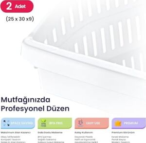 Orgamix 2’li Geniş ve Sığ Düzenleyici Set – Buzdolabı, Dolap ve Çekmece Içi Için Kanallı, Saplı Çok Amaçlı Sepet