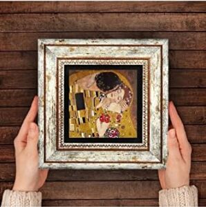 Gustav Klimt Öpücük Taş Duvar Tablosu - Çerçeveli Taş Tablo - Dekoratif Duvar Sanatı - Modern Ev ve Ofis Duvar Dekoru K1-25