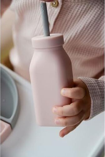 Oioi Hüp + Up -Şişe + Pipet - Pinky Pink/powder Grey