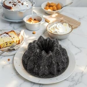 Döküm Gövdeli Everest Kek Kalıbı 24CM, Dilimli ve Döküm, Siyah Granit Benekli Pişirme Kabı, Kolay Çıkarma, Dayanıklı Alüminyum Alaşım