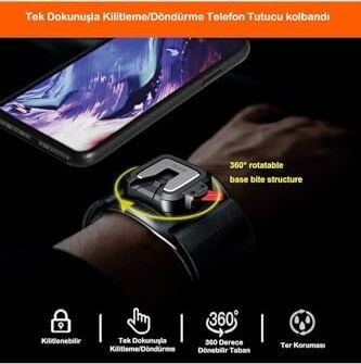 Spor Koşu Bileklik Telefon Tutucu 360° Dönebilen Tüm Telefonlara Uyumlu + Bisiklet Telefon Tutucu