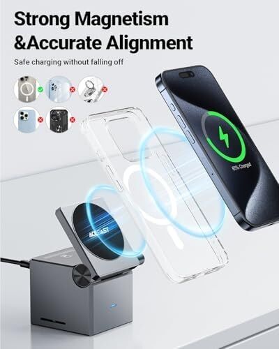 Acefast Katlanabilir Kablosuz Masaüstü Hızlı Şarj Standı - 23W Kablosuz Şarj Çıkışlı - Magsafe, Apple Watch ve Airpods Uyumlu - E18