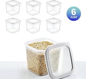 6'lı Set Skali Kare Saklama Kabı Beyaz 740 ml
