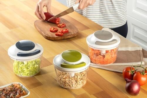 Ipli El Rondosu, Manuel Doğrayıcı, Paslanmaz Çelik Üçlü Bıçak, 700 ml Şeffaf Kase, Ergonomik Tasarım, 13,2 x 13,2 x 11,3 cm (Siyah)