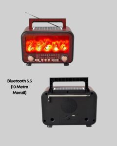 Solar Şarjlı Şömine Işıklı Bluetooth Hoparlör – Radyo, Usb, Tf Kart Destekli