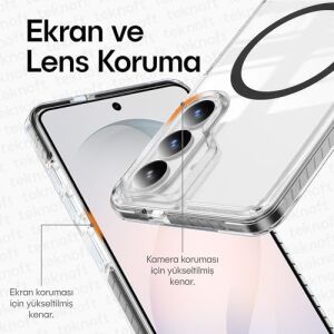 Galaxy S26 Plus Için Line Serisi Magsafe ile Uyumlu Yükseltilmiş Lens Çerçeveli ve Renkli Şerit Kenarlı Ultra Güçlü Darbeye Dayanıklı Yumuşak Silikon Kılıf (Siyah, Galaxy S26 Plus)