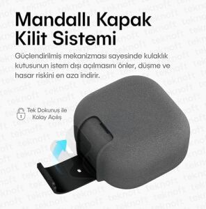 Galaxy Buds 4 Pro ve Buds 4 ile Uyumlu Mandallı Kapak Kilit Sistemli Kumlanmış Mat Dokulu Darbelere Dayanıklı Hibrit Kılıf (Gri, Galaxy Buds 4 Pro/4)