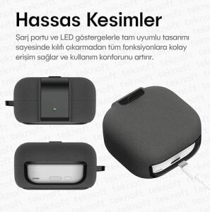 Galaxy Buds 4 Pro ve Buds 4 ile Uyumlu Mandallı Kapak Kilit Sistemli Kumlanmış Mat Dokulu Darbelere Dayanıklı Hibrit Kılıf (Gri, Galaxy Buds 4 Pro/4)