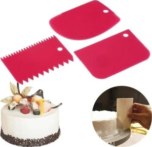 3 Parça Plastik Pasta Hamur Krema Şekillendirici Kesici Kazıyıcı Dekoratör Spatula Set