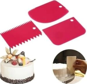 3 Parça Plastik Pasta Hamur Krema Şekillendirici Kesici Kazıyıcı Dekoratör Spatula Set