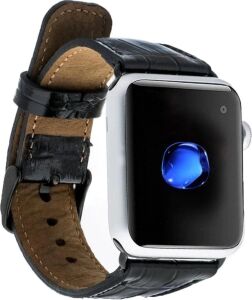 Apple Watch Uyumlu Deri Kordon 42-44-45MM Kroko Siyah