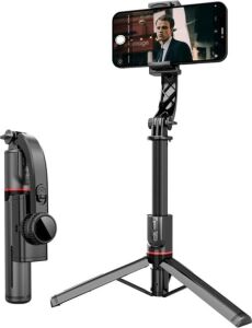 Gimbal Stabilizer Selfie Stick Tripod – 2’si 1 Arada Kablosuz Bluetooth Uzaktan Kumandalı, 700MM Ayarlanabilir Yükseklik, Ios & Android Uyumlu, Titreşim Önleyici Telefon Tripodu | L19