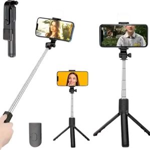 Tripod Selfie Çubuğu Bluetooth Kumandalı Kablosuz LED Işıklı