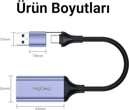 1080P 60Hz HDMI Video Capture Card USB 3.0 ve Type-C Görüntü Yakalama Kartı