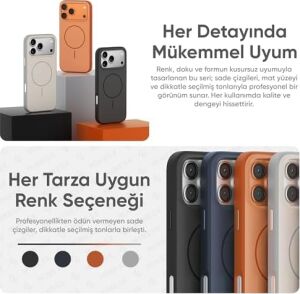 iPhone 17 Pro Için Güçlü Magsafe ile Uyumlu Kılıf Metal Tuşlu Çizilmelere ve Soyulmalara Karşı Dayanıklı Materyal, Konforlu Tutuş Sağlayan Dokulu Kenarlara Sahip Koruyucu (Lacivert, 17 Pro)