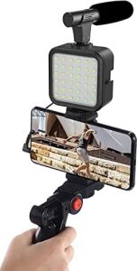 Profesyonel Vlogging Seti Video Kiti Tripod Mikrofon LED Işık Telefon Tutucu Kumandalı Selfie Vlog Tiktok Youtube