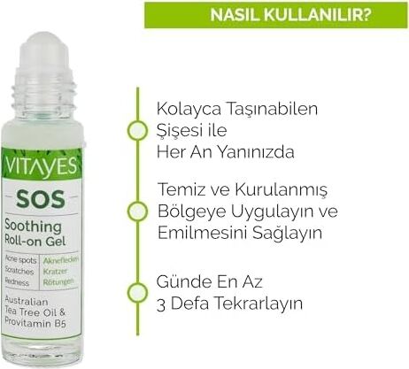 Vıtayes Sos Cilt Serumu - Akne ve Sivilce Önleyici, Siyah Nokta, Cilt Kızarıklığı, Kaşıntı, Sinek Böcek Isırması Karşıtı Onarıcı Çay Ağacı Yağı ve Provitamin B5 Serumu, Üçlü Ambalaj 30 ml