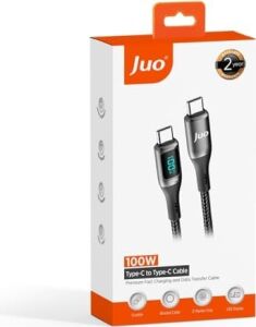 100W 5A Qc4.0 Dijital LED Ekranlı E-Mark Çipli USB Pd Type-C Hızlı Şarj ve Data Kablosu 1 Metre