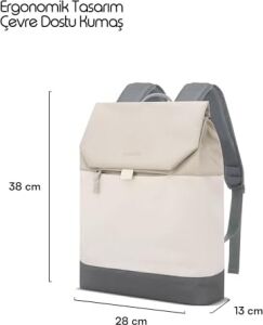 Zen Eco MCE-1305 Sırt Çantası - Çantası, Hırsızlığa Karşı Koruma, Küçük, Mini, 13-14 Inç Laptop, Günlük ve Iş Kullanımı, Şık Tasarım, Üniversite ve Okul Için, Bej