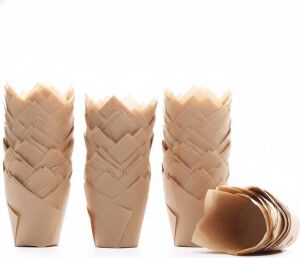 20 Adet Kraft Kağıt Muffin Kalıbı – Lale Formlu Cupcake Fırın Kağıdı, Tek Kullanımlık Kek Kalıbı, Isıya Dayanıklı Doğal Kraft Muffin Cupcake Pişirme Kağıdı (60)