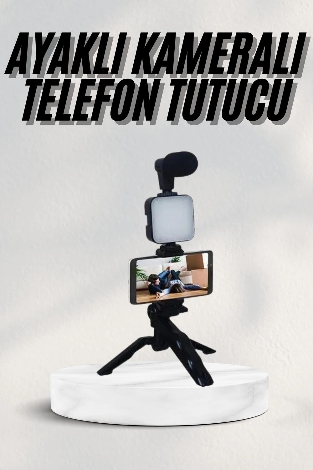 Telefon Tutucu LED Işıklı Kumandalı Mikrofon Telefon Vlog Video Kayıt