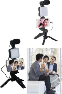 Telefon Tutucu LED Işıklı Kumandalı Mikrofon Telefon Vlog Video Kayıt