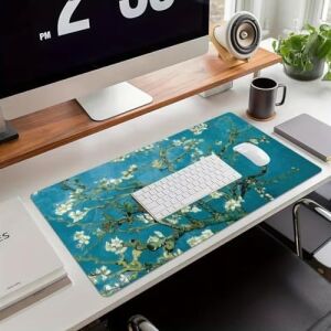 Van Gogh Desenli Büyük Masa Pedi 90X40 cm 3 mm Kaymaz Tabanlı Desk Mat Kumaş Mouse Pad Klavye ve Mouse Için Geniş Yüzey Ev Ofis Gaming Açık Yeşil