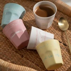 El Yapımı Beyaz Pembe Espresso Fincanı 110 Mililitre