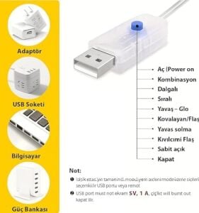 10 Metre Renkli 50LED Işıklar Peri Işıkları 8 Mod Rgb Işıkları USB Çok Renkli Işık Peri Dize Işıkları Tel Fonksiyonlu Süsleme Ince Telli Aydınlatmalı Şerit LED Yılbaşı Işık Yılbaşı Süsü