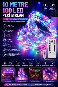 10 Metre Renkli 50LED Işıklar Peri Işıkları 8 Mod Rgb Işıkları USB Çok Renkli Işık Peri Dize Işıkları Tel Fonksiyonlu Süsleme Ince Telli Aydınlatmalı Şerit LED Yılbaşı Işık Yılbaşı Süsü