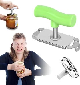Kanji Pratik Kavanoz ve Şişe Kapak Açacağı - Yeşil – Paslanmaz Çelik, Ayarlanabilir, Ergonomik Tutma Saplı