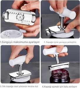Kanji Pratik Kavanoz ve Şişe Kapak Açacağı - Yeşil – Paslanmaz Çelik, Ayarlanabilir, Ergonomik Tutma Saplı