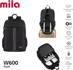 15.6 Inch Mila Serisi W600 -,mac Air Uyumlu Reflektörlü - Laptop Sırt Çantası - Siyah