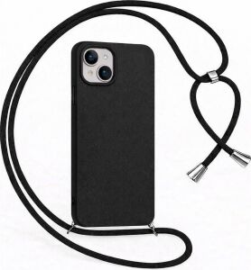 iPhone 15 ile Uyumlu Özel Üretim Ayarlanabilir Ipli Boyun Askılı Silikon Kılıf Kadife Iç Yapılı Viper Boyun Çapraz Taşıma Özellikli Asılabilen Ipli Telefon Kılıfı Siyah