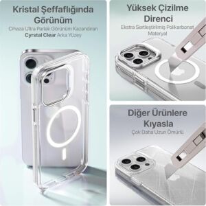 iPhone 15 Pro Max Için Magsafe ile Uyumlu Luxo Serisi Yüksek Kalite Kılıf Ultra Şeffaf Görünüm ve Standlı Ergonomik Tasarım (Beyaz, 15 Pro Max)