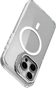 iPhone 15 Pro Max Için Magsafe ile Uyumlu Luxo Serisi Yüksek Kalite Kılıf Ultra Şeffaf Görünüm ve Standlı Ergonomik Tasarım (Beyaz, 15 Pro Max)