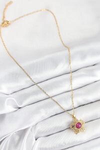 316L Çelik Zirkon Taşlı Döner Güneş Model Gold Renk Kadın Kolye