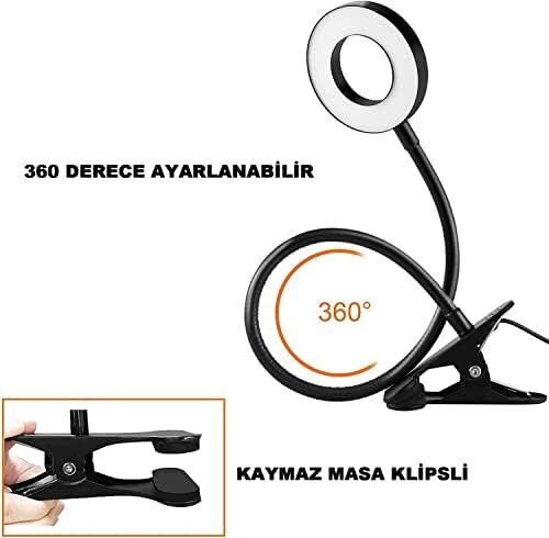 Akrobat Masa Lambası USB Girişli Göz Koruyucu Klipsli Masaya Sabitlenen Ayarlanabilir Işık Seviyesi Çok Fonksiyonlu LED Masa Lambası Sarı Beyaz Gün Işığı 3 Modlu Masa Lambası Çalışma Lambası