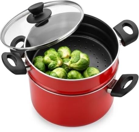 Redio Haşlama Tenceresi - Yanmaz Yapışmaz Teflon Iç Yüzeyli, Alüminyum Kırmızı Derin Tencere (22 cm / 3.8 Litre)