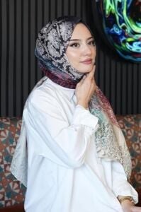 Dalgalı Desen Yeşil Soft Pamuk Şal Pudra