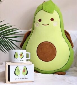 Giftmoda Avokado Tasarımlı Sen Benim Diğer Yarımsın Yastık ve Ahşap Kutulu Kupa Hediye Seti