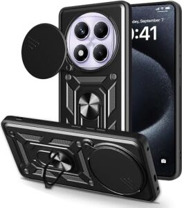 Xiaomi ile Uyumlu Redmi Note 14 Pro 4g Kılıf Magnetik Standlı Kamera Korumalı Zore Sürgülü Vega Kapak Siyah